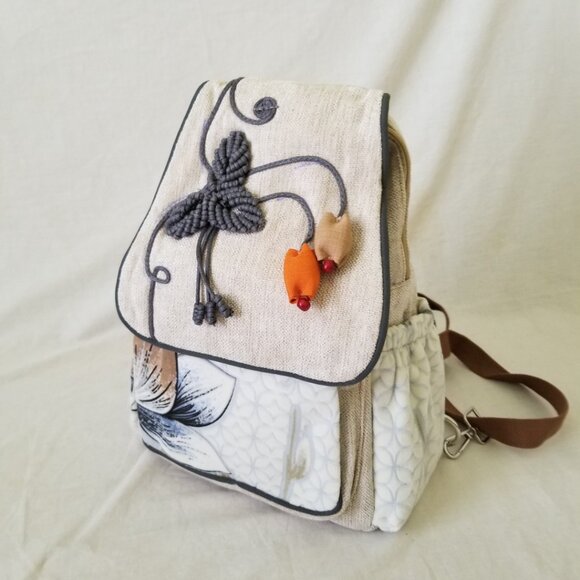 NEW! Cute Embroidered Canvas & Velour Backpack w/ 3D Floral Design & Conv. Strap main image 7